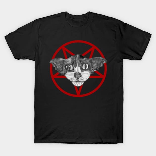 Satanic black cat in pentagram T-Shirt by deadblackpony